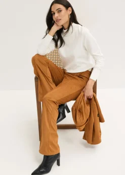 bonprix bonprix Pantalón acampanado de ante sintético Coñac-dorado Sale