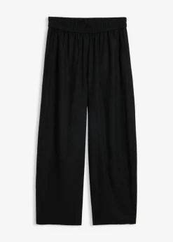 bonprix bonprix Pantalón acampanado de mezcla de lino ligero Negro Hot
