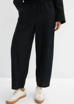 bonprix bonprix Pantalón acampanado de mezcla de lino ligero Negro Hot