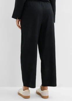 bonprix bonprix Pantalón acampanado de mezcla de lino ligero Negro Hot