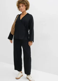 bonprix bonprix Pantalón acampanado de mezcla de lino ligero Negro Hot