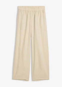 bonprix bonprix Pantalón acampanado de mezcla de lino ligero Arena claro New