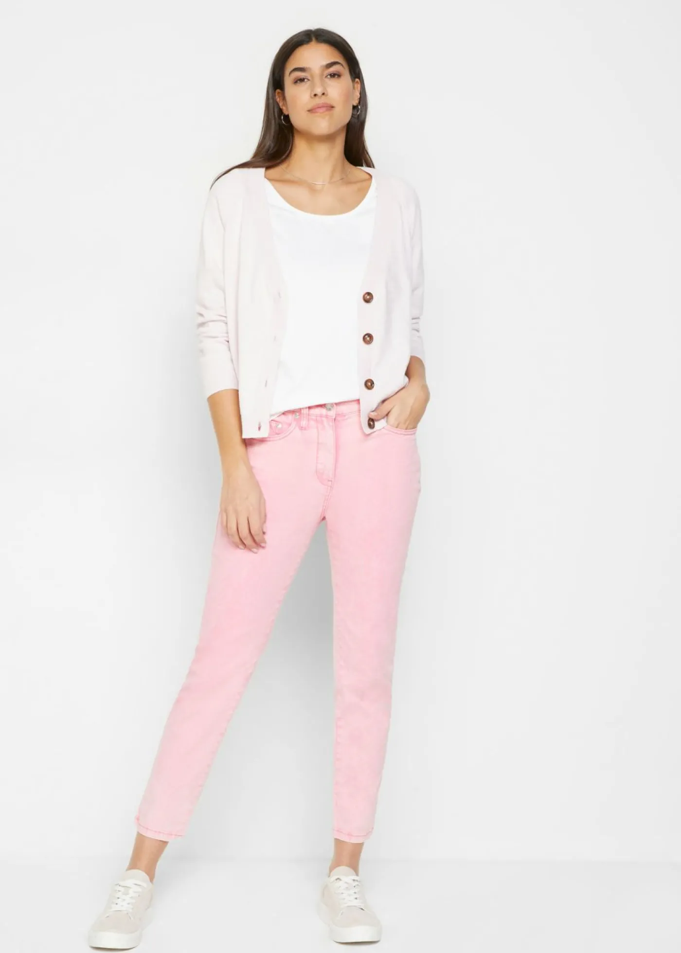 bonprix bonprix Pantalón acortado de sarga con aspecto desgastado Rosa brillante Sale