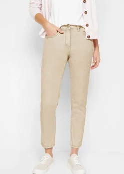 bonprix bonprix Pantalón acortado de sarga con aspecto desgastado Arena claro Hot