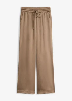 bonprix bonprix Pantalón ancho con cinturilla cómoda Marrón grisáceo Hot