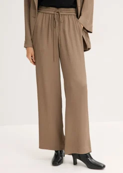 bonprix bonprix Pantalón ancho con cinturilla cómoda Marrón grisáceo Hot