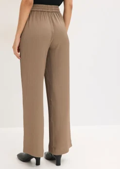 bonprix bonprix Pantalón ancho con cinturilla cómoda Marrón grisáceo Hot