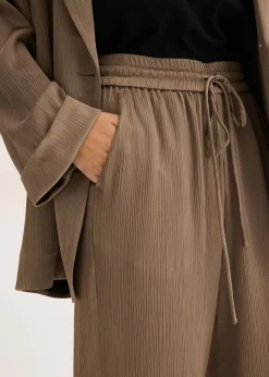 bonprix bonprix Pantalón ancho con cinturilla cómoda Marrón grisáceo Hot