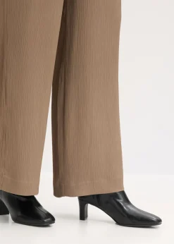 bonprix bonprix Pantalón ancho con cinturilla cómoda Marrón grisáceo Hot
