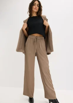 bonprix bonprix Pantalón ancho con cinturilla cómoda Marrón grisáceo Hot
