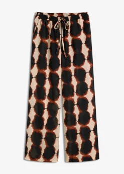 bonprix bonprix Pantalón ancho con estampado batik Negro-beige, estampado Online