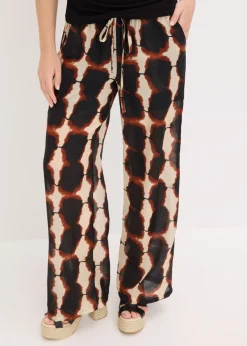 bonprix bonprix Pantalón ancho con estampado batik Negro-beige, estampado Online