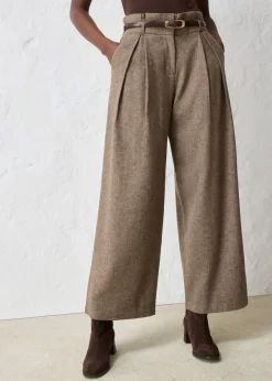 bonprix bonprix Pantalón ancho con lana marrón oscuro moteado Hot