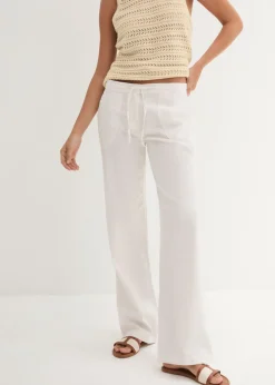 bonprix bonprix Pantalón ancho con lino Blanco Best