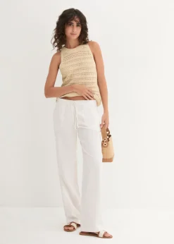 bonprix bonprix Pantalón ancho con lino Blanco Best