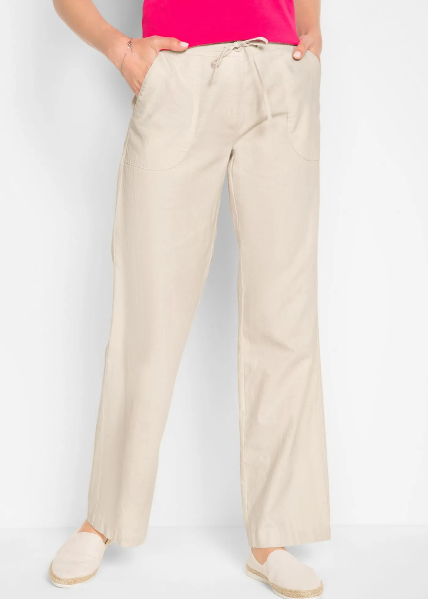 bonprix bonprix Pantalón ancho con lino gris guijarro Sale