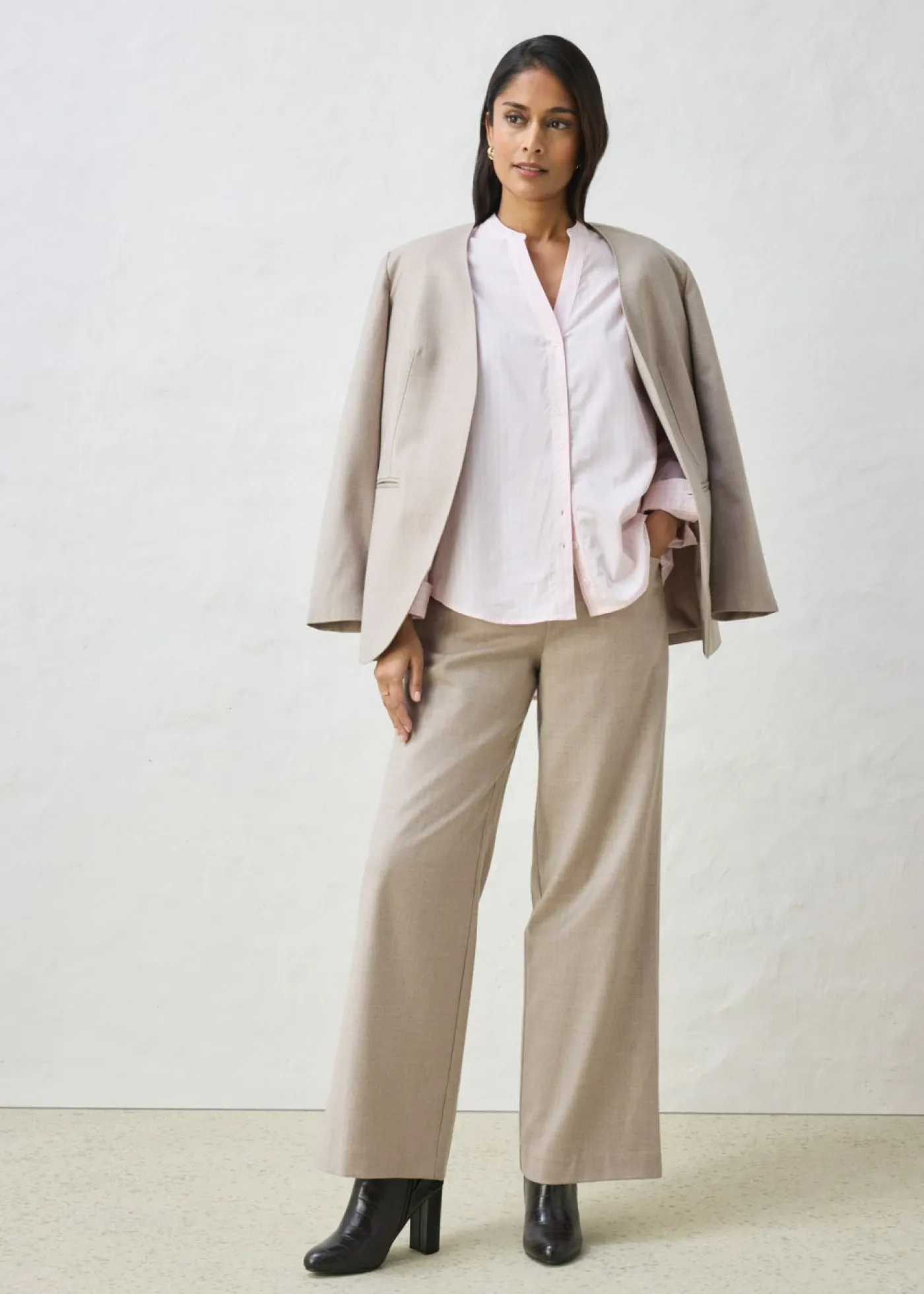 bonprix bonprix Pantalón ancho de 5 bolsillos con lana arena claro moteado Online