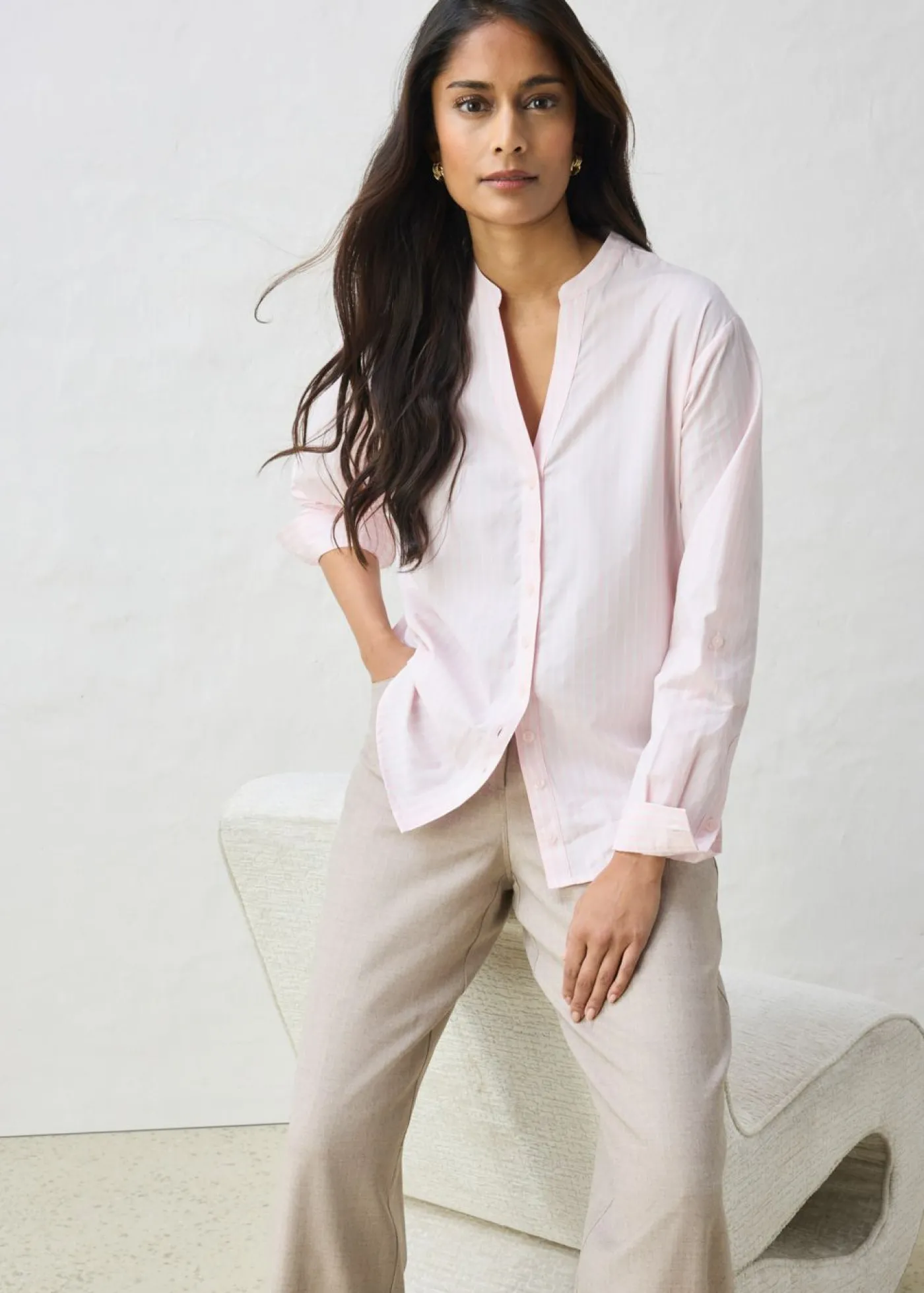 bonprix bonprix Pantalón ancho de 5 bolsillos con lana arena claro moteado Online