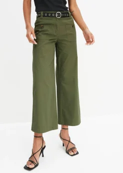 bonprix bonprix Pantalón ancho de cinturilla cómoda y talle alto Verde oliva New