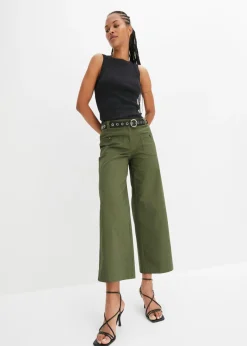 bonprix bonprix Pantalón ancho de cinturilla cómoda y talle alto Verde oliva New