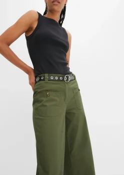 bonprix bonprix Pantalón ancho de cinturilla cómoda y talle alto Verde oliva New