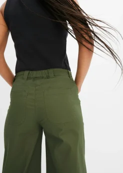 bonprix bonprix Pantalón ancho de cinturilla cómoda y talle alto Verde oliva New