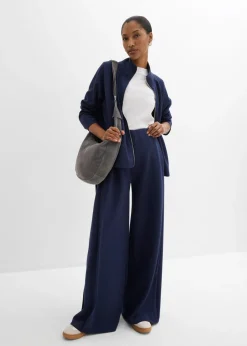 bonprix bonprix Pantalón ancho de mezcla de modal con pliegue lateral Azul marino Discount