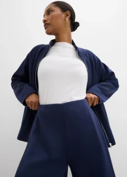 bonprix bonprix Pantalón ancho de mezcla de modal con pliegue lateral Azul marino Discount