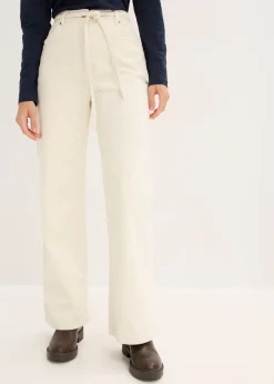 bonprix bonprix Pantalón ancho de pana con cinturón blanco perla New