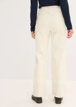 bonprix bonprix Pantalón ancho de pana con cinturón blanco perla New