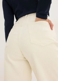 bonprix bonprix Pantalón ancho de pana con cinturón blanco perla New