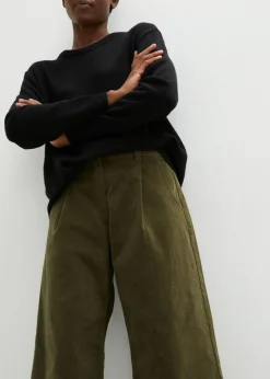 bonprix bonprix Pantalón ancho de pana elástica con cintura cómoda high waist, largo 7/8 Verde oliva oscuro Online
