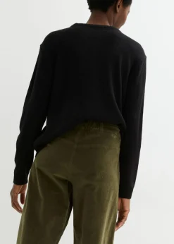 bonprix bonprix Pantalón ancho de pana elástica con cintura cómoda high waist, largo 7/8 Verde oliva oscuro Online