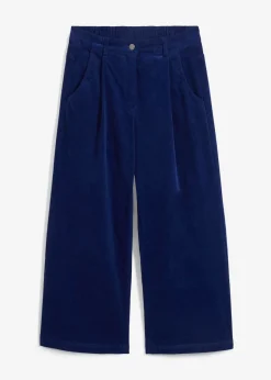 bonprix bonprix Pantalón ancho de pana elástica con cintura cómoda high waist, largo 7/8 Azul oxford Outlet