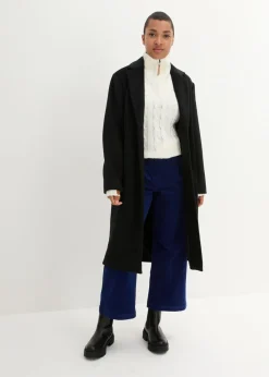 bonprix bonprix Pantalón ancho de pana elástica con cintura cómoda high waist, largo 7/8 Azul oxford Outlet