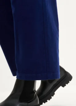 bonprix bonprix Pantalón ancho de pana elástica con cintura cómoda high waist, largo 7/8 Azul oxford Outlet