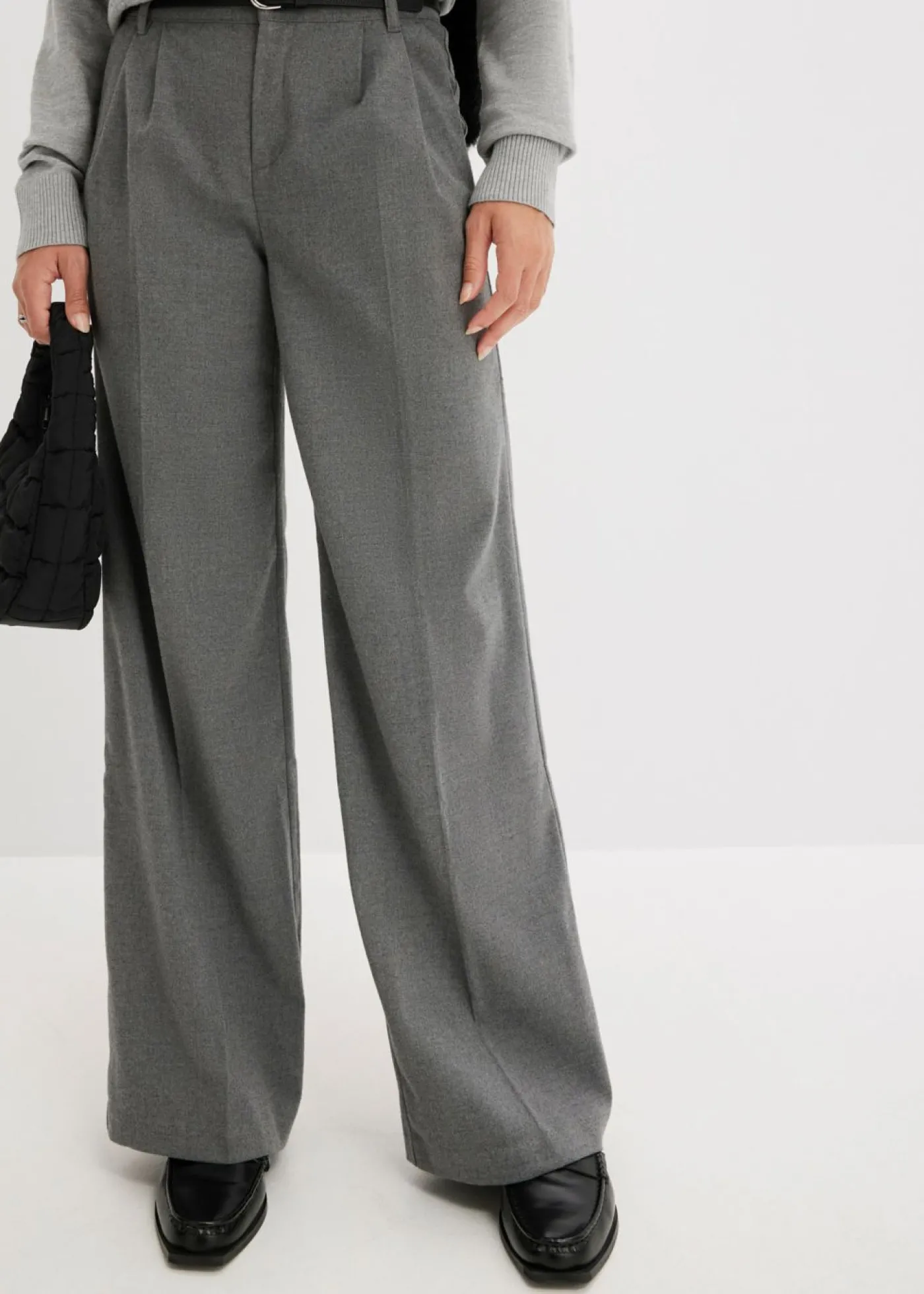 bonprix bonprix Pantalón ancho de pliegues Gris jaspeado