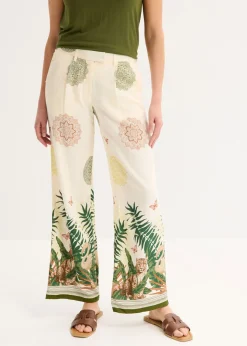 bonprix bonprix Pantalón ancho de viscosa con estampado en el borde Blanco-crema Discount