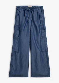 bonprix bonprix Pantalón ancho sin cierre de lyocell fluido denim oscuro Outlet