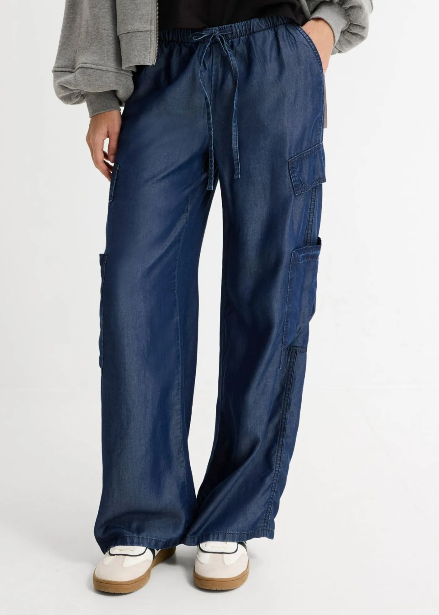 bonprix bonprix Pantalón ancho sin cierre de lyocell fluido denim oscuro Outlet