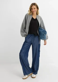 bonprix bonprix Pantalón ancho sin cierre de lyocell fluido denim oscuro Outlet