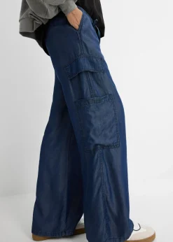 bonprix bonprix Pantalón ancho sin cierre de lyocell fluido denim oscuro Outlet