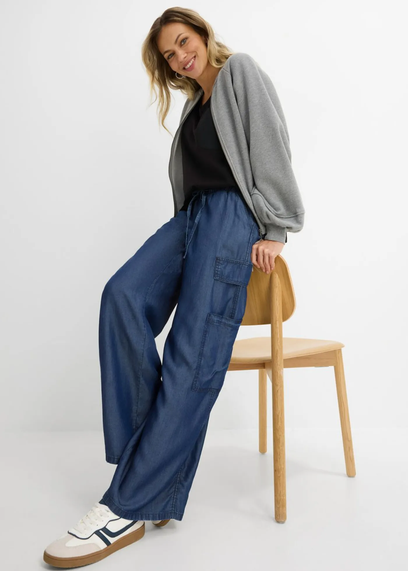 bonprix bonprix Pantalón ancho sin cierre de lyocell fluido denim oscuro Outlet