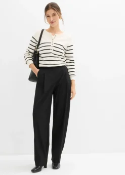 bonprix bonprix Pantalón barrel con cintura alta Negro Clearance
