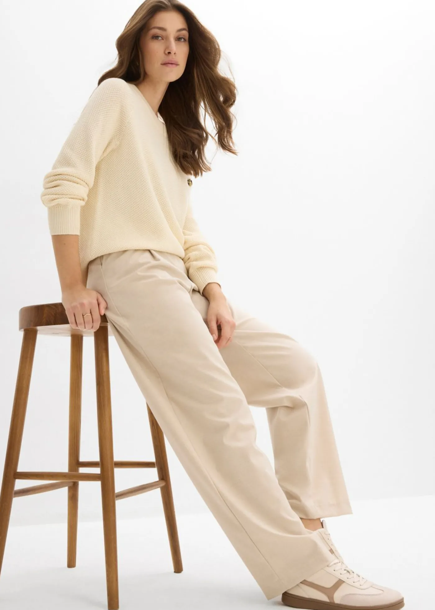 bonprix bonprix Pantalón barrel con cintura alta arena claro moteado Best