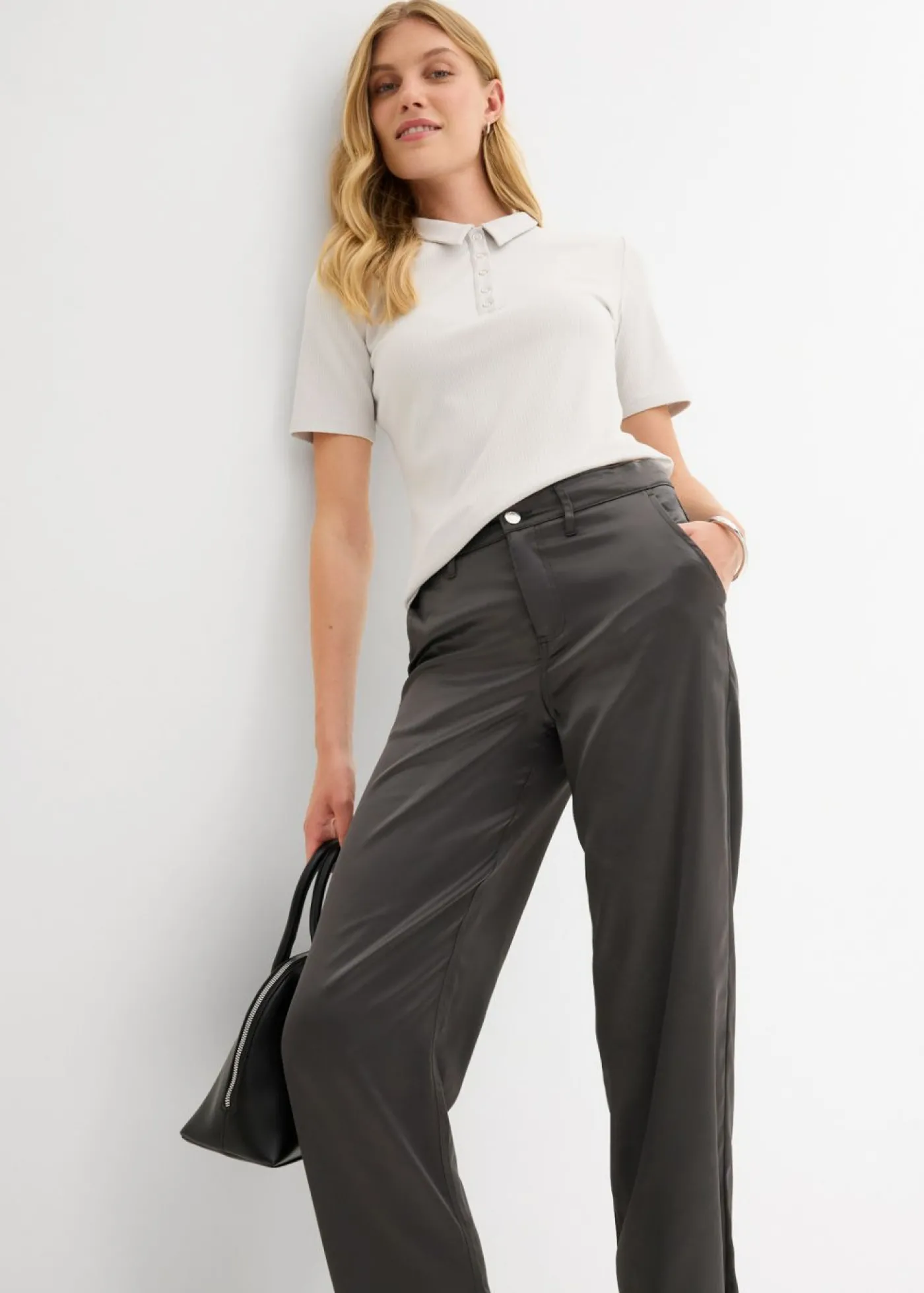 bonprix bonprix Pantalón barrel con satén fluido antracita Hot