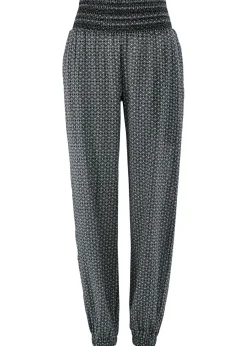 bonprix bonprix Pantalón bombacho arrugado Negro-blanco con estampado gráfico New