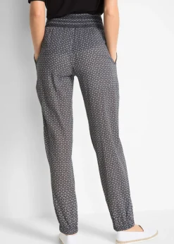 bonprix bonprix Pantalón bombacho arrugado Negro-blanco con estampado gráfico New