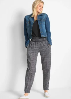 bonprix bonprix Pantalón bombacho arrugado Negro-blanco con estampado gráfico New