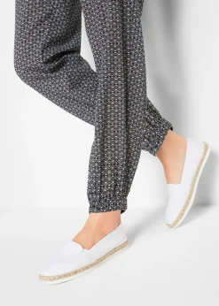 bonprix bonprix Pantalón bombacho arrugado Negro-blanco con estampado gráfico New